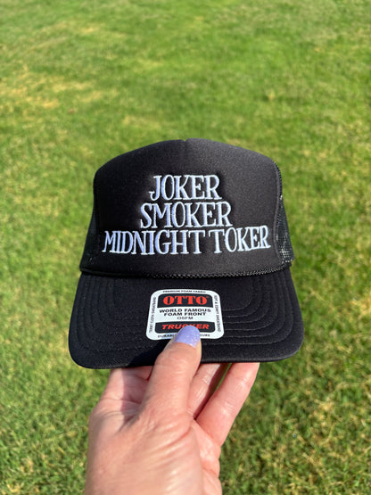Joker Smoker Midnight Toker Foam Front Trucker Hat with Adjustable Snap Back