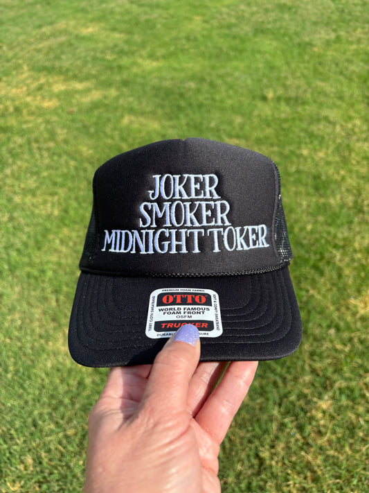 Joker Smoker Midnight Toker Foam Front Trucker Hat with Adjustable Snap Back