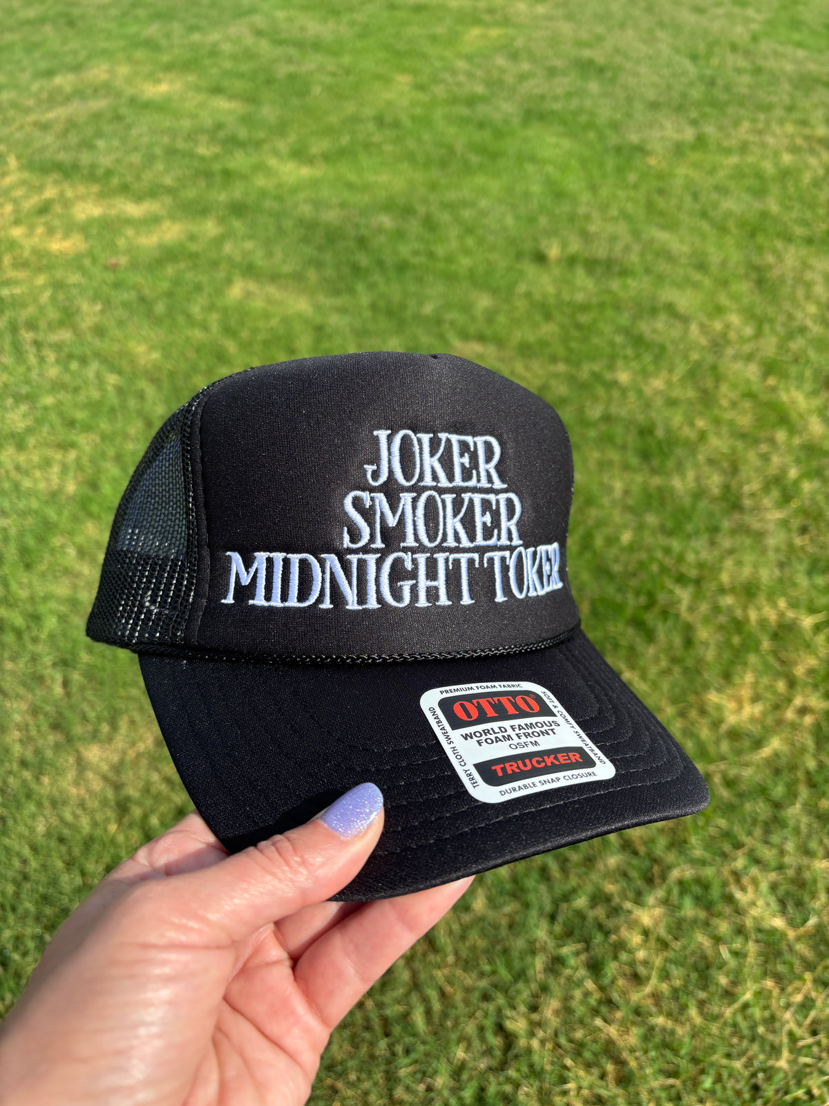 Joker Smoker Midnight Toker Foam Front Trucker Hat with Adjustable Snap Back