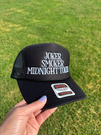 Joker Smoker Midnight Toker Foam Front Trucker Hat with Adjustable Snap Back