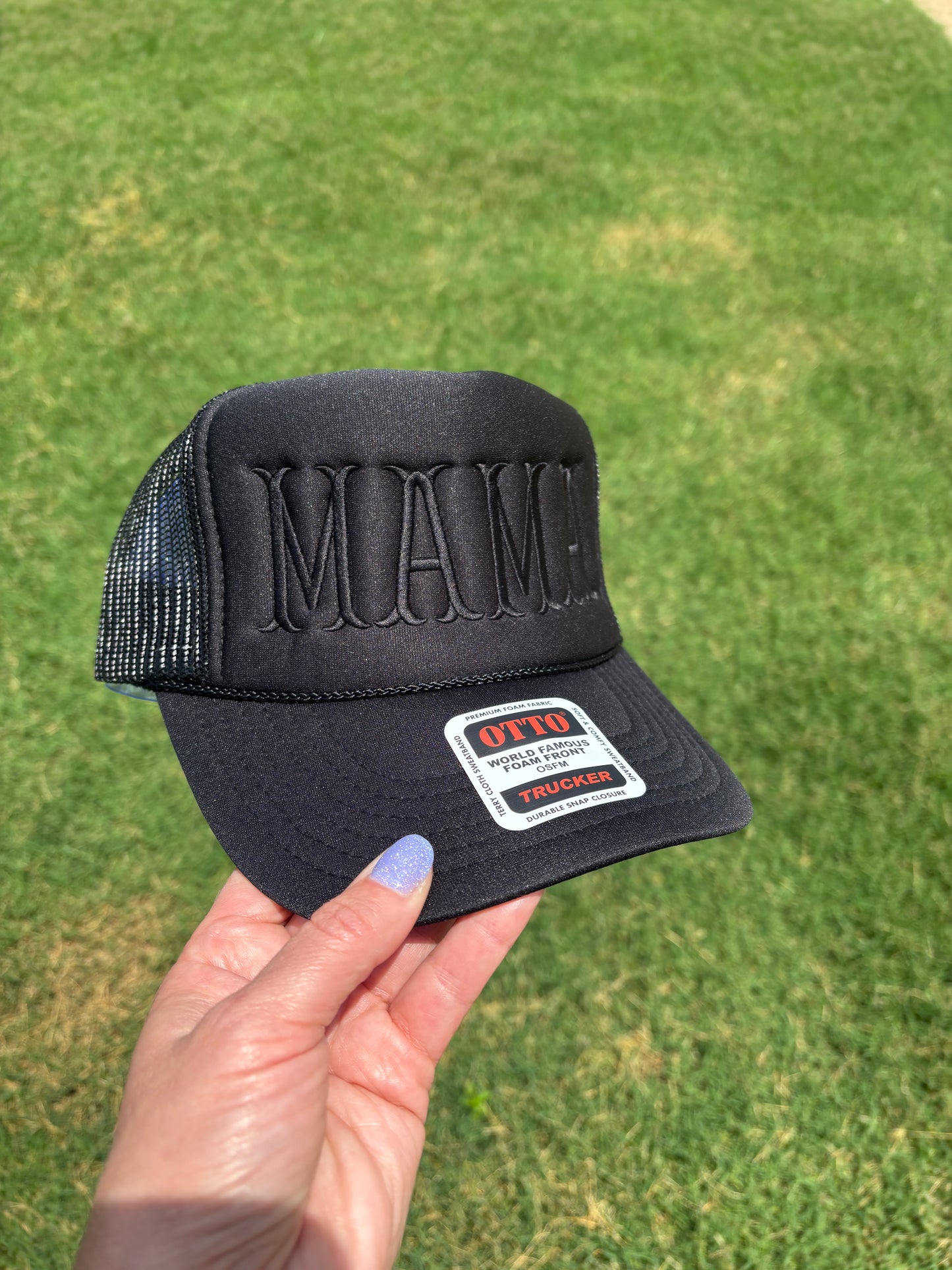 MAMA Black on Black Foam Front Trucker Hat with Adjustable Snap Back
