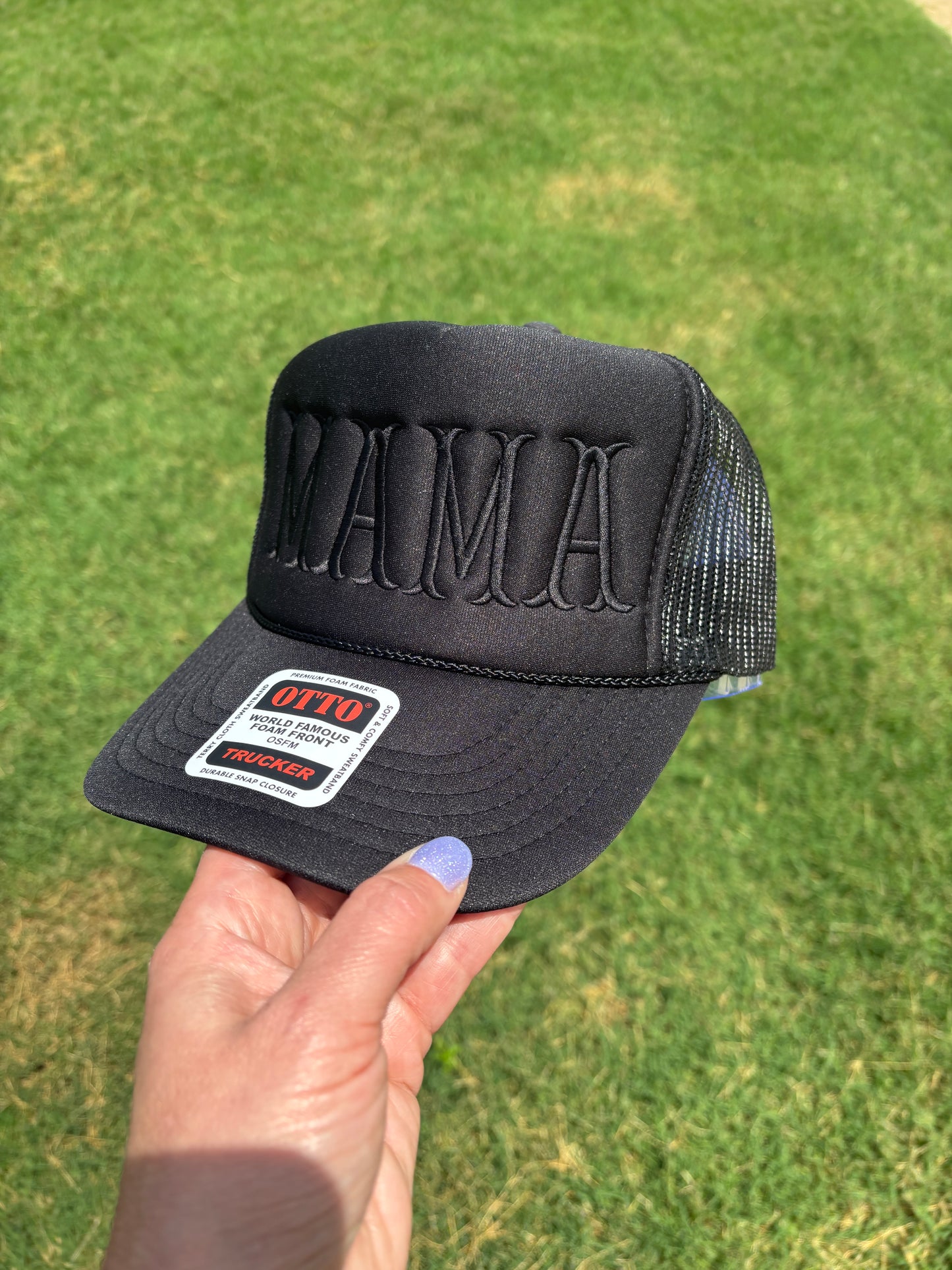 MAMA Black on Black Foam Front Trucker Hat with Adjustable Snap Back