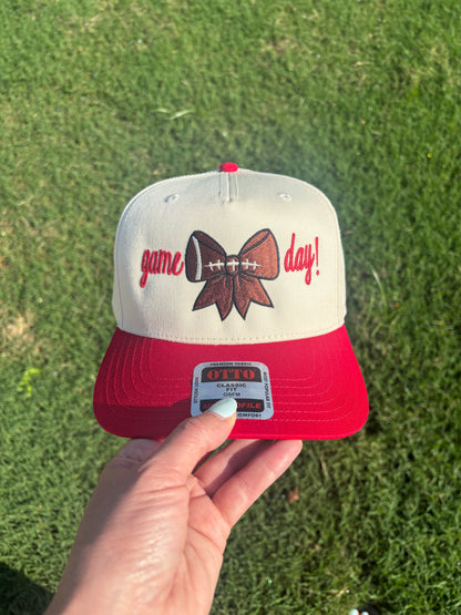 Game Day Football Bow Ball Cap Adjustable Snap Back