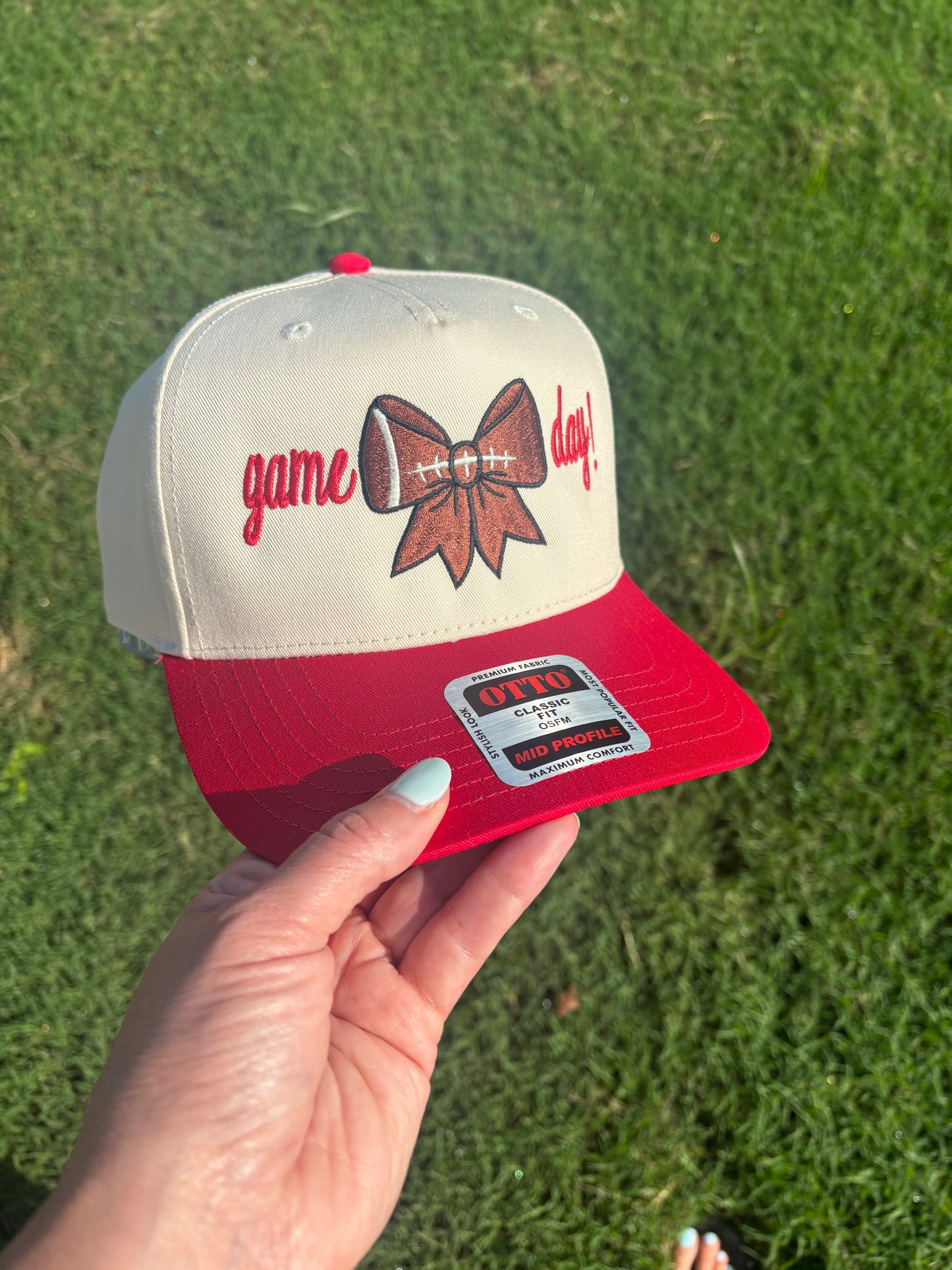 Game Day Football Bow Ball Cap Adjustable Snap Back