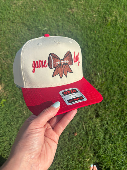 Game Day Football Bow Ball Cap Adjustable Snap Back