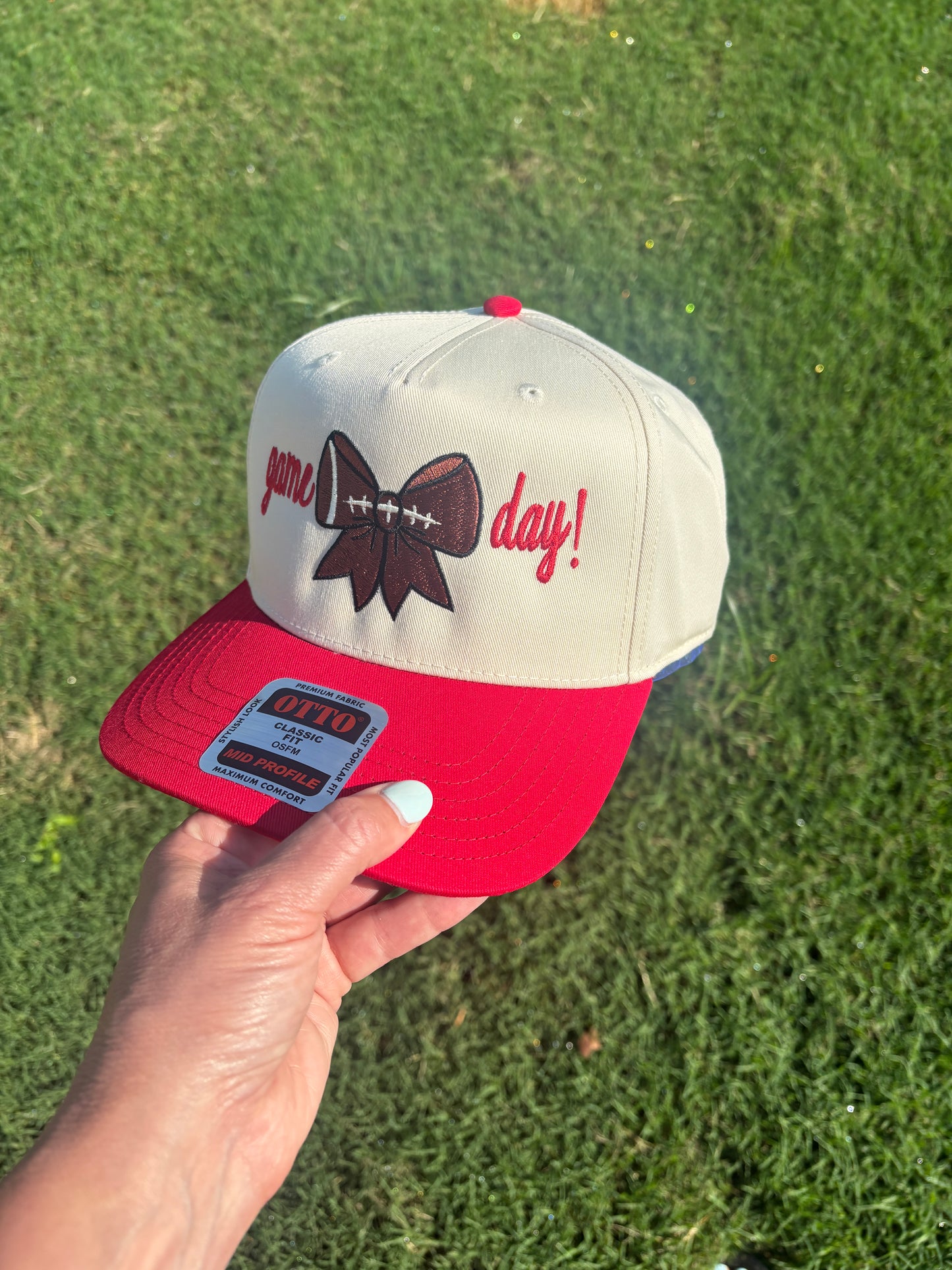 Game Day Football Bow Ball Cap Adjustable Snap Back
