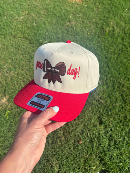 Game Day Football Bow Ball Cap Adjustable Snap Back