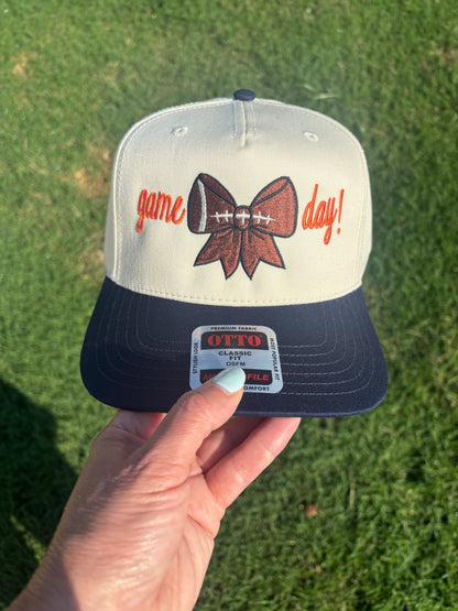 Game Day Football Bow Ball Cap Adjustable Snap Back