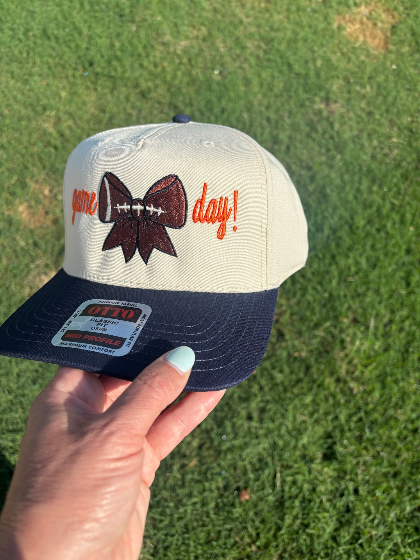 Game Day Football Bow Ball Cap Adjustable Snap Back