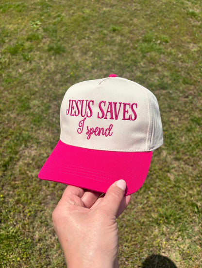 Jesus Saves I Spend Any Color Ball Cap Adjustable Snap Back