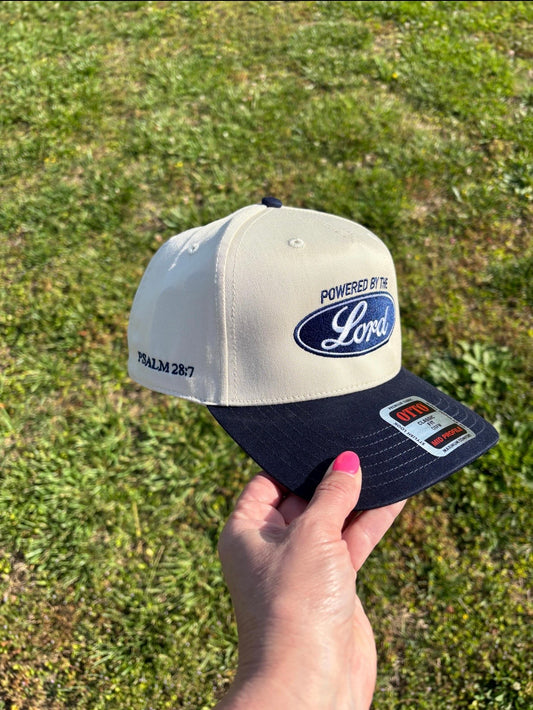 Psalm 28:7 Powered By The Lord Ball Cap Choose Your Bill and Thread Color Adjustable Snap Back