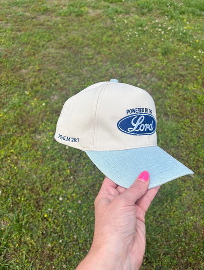 Psalm 28:7 Powered By The Lord Ball Cap Choose Your Bill and Thread Color Adjustable Snap Back