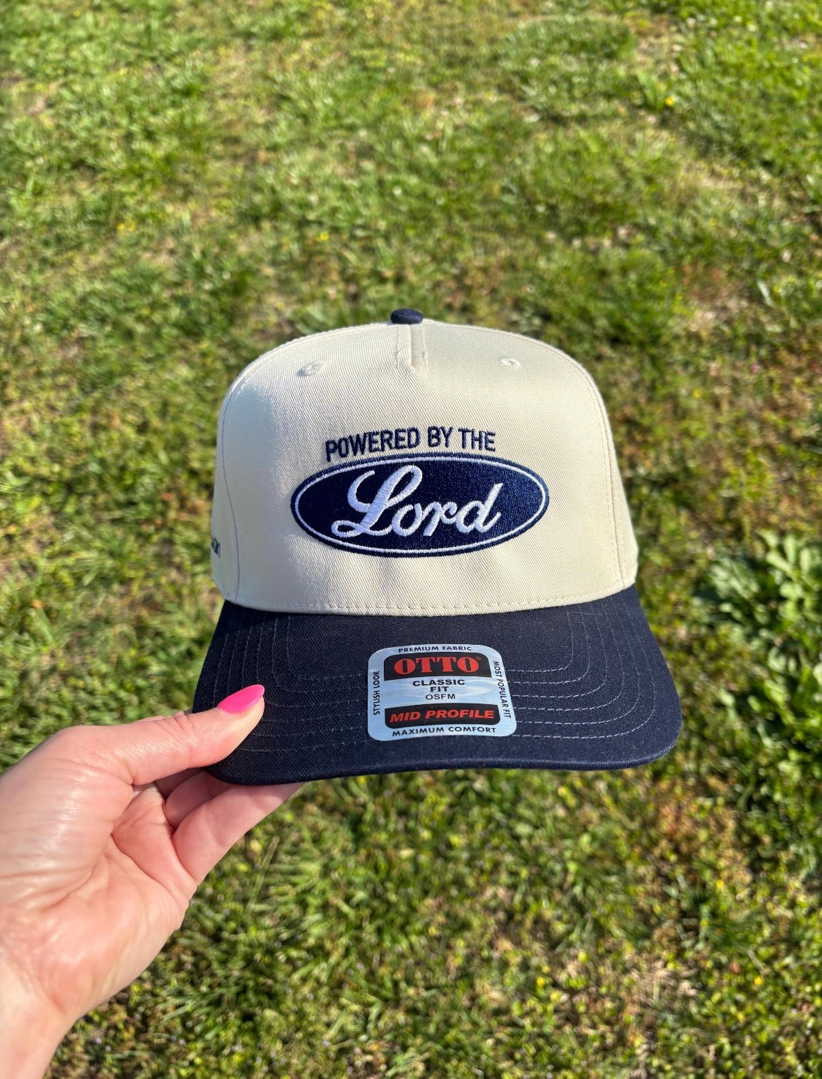 Psalm 28:7 Powered By The Lord Ball Cap Choose Your Bill and Thread Color Adjustable Snap Back