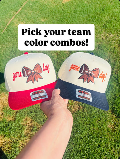 Game Day Football Bow Ball Cap Adjustable Snap Back