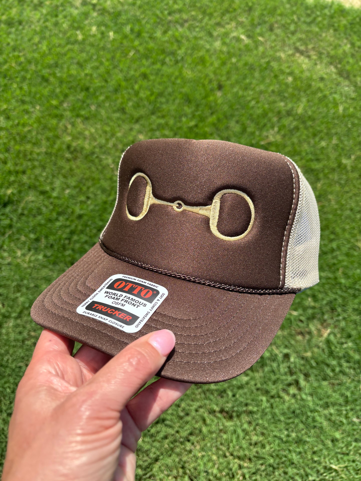 Gold Horse Bit Trendy Trucker Hat Embroidered Snapback