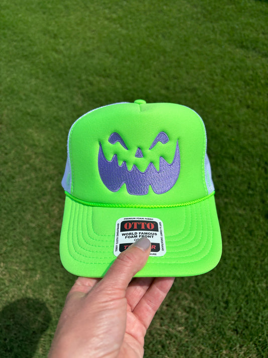 Jack O Lantern Custom Embroidered Trucker Snapback - Choose Hat Style, Color