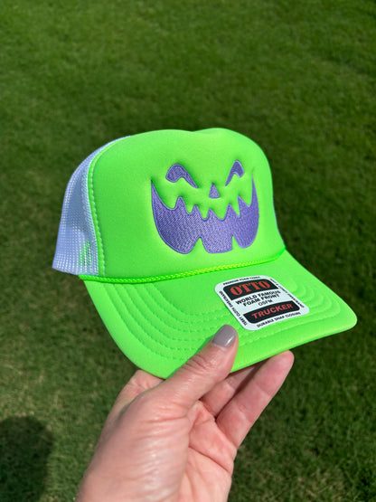 Jack O Lantern Custom Embroidered Trucker Snapback - Choose Hat Style, Color