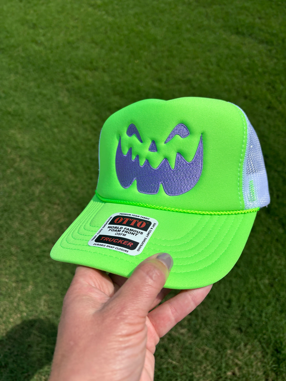 Jack O Lantern Custom Embroidered Trucker Snapback - Choose Hat Style, Color
