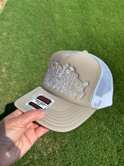 Wild Flowers Foam Front Rope Trucker Hat with Adjustable Snap Back