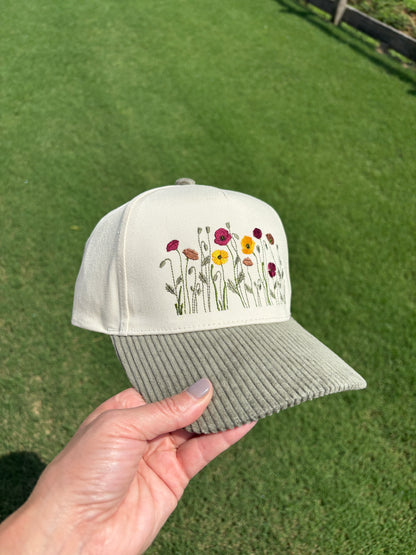 Anemone Poppy Fall Color Flowers Hat with Adjustable Snap Back