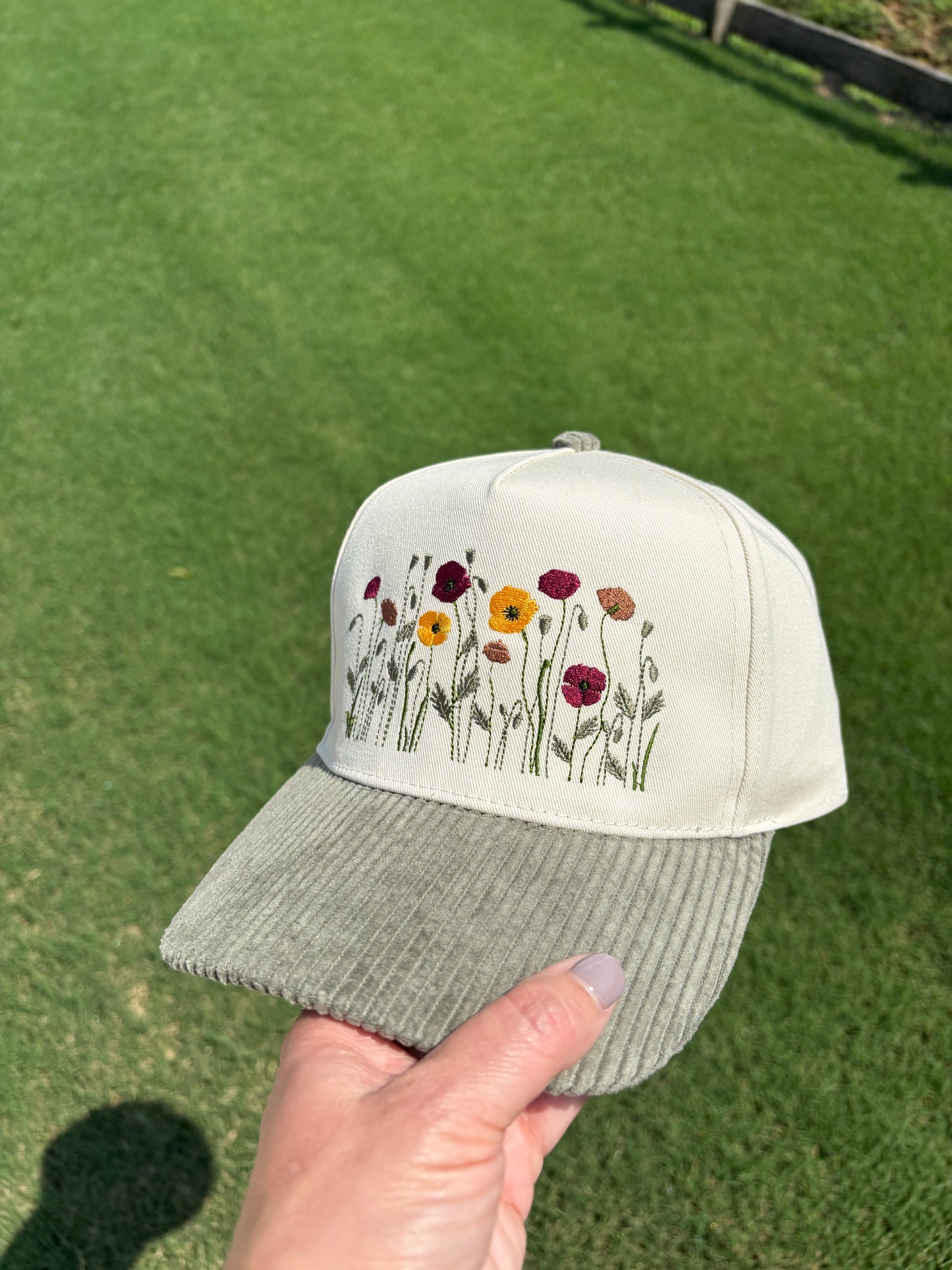 Anemone Poppy Fall Color Flowers Hat with Adjustable Snap Back