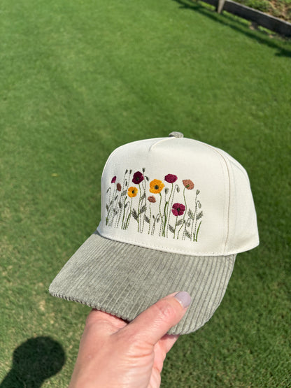 Anemone Poppy Fall Color Flowers Hat with Adjustable Snap Back