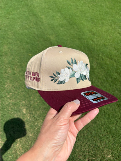 Magnolia Swag Bloom Where You're Planted Flowers Hat with Adjustable Snap Back