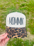 Embroidered Mommin' Ball Cap with Leopard Print Bill  Adjustable Snap Back