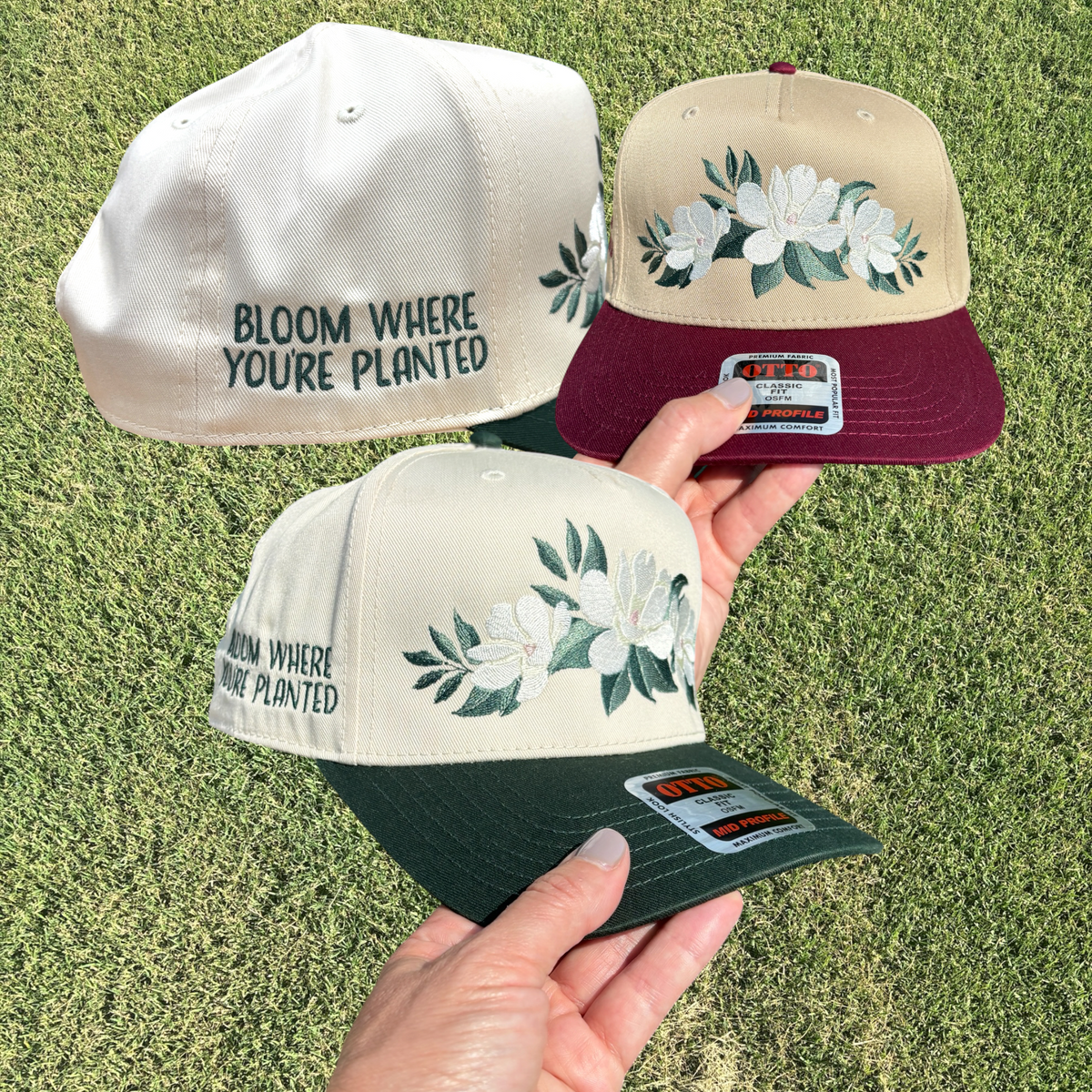 Magnolia Swag Bloom Where You're Planted Flowers Hat with Adjustable Snap Back