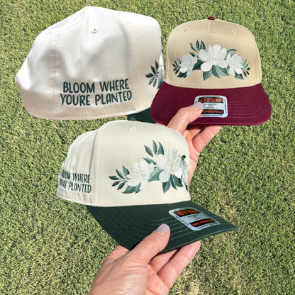 Magnolia Swag Bloom Where You're Planted Flowers Hat with Adjustable Snap Back