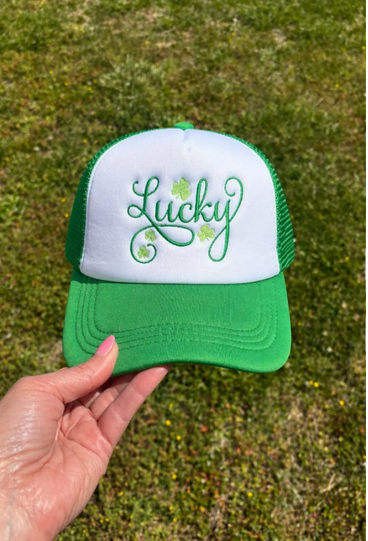 Lucky St Patricks Embroidered Foam Front Rope Trucker Hat with Adjustable Snap Back
