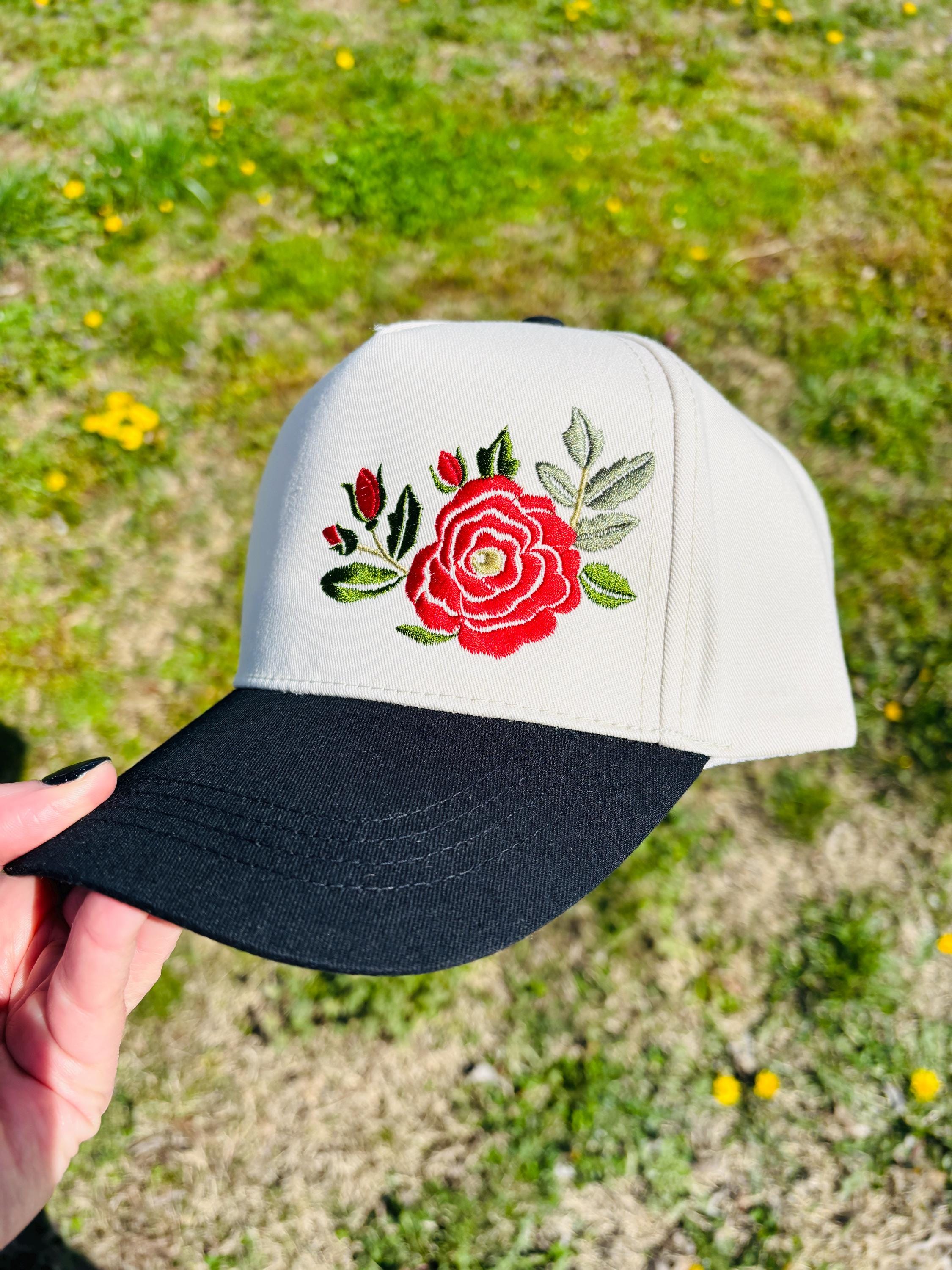 Offset Rose Hat Ball Cap with Adjustable Snap Back