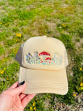Mushroom Embroidered Foam Front Trucker Hat with Adjustable Snap Back