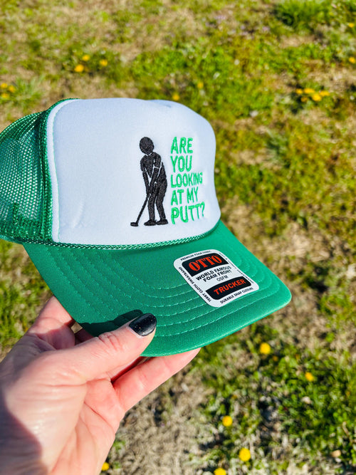Are You Looking At My Putt Funny Golf Hat Embroidered Foam Front Rope Trucker Hat with Adjustable Snap Back