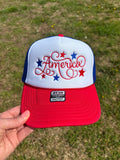 America 4th of July Embroidered Foam Front Rope Trucker Hat with Adjustable Snap Back