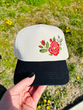Offset Rose Hat Ball Cap with Adjustable Snap Back