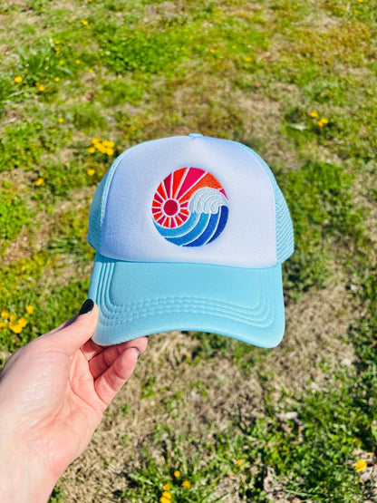 Sunshine and Ocean Waves Foam Front Ball Cap with Adjustable Snap Back