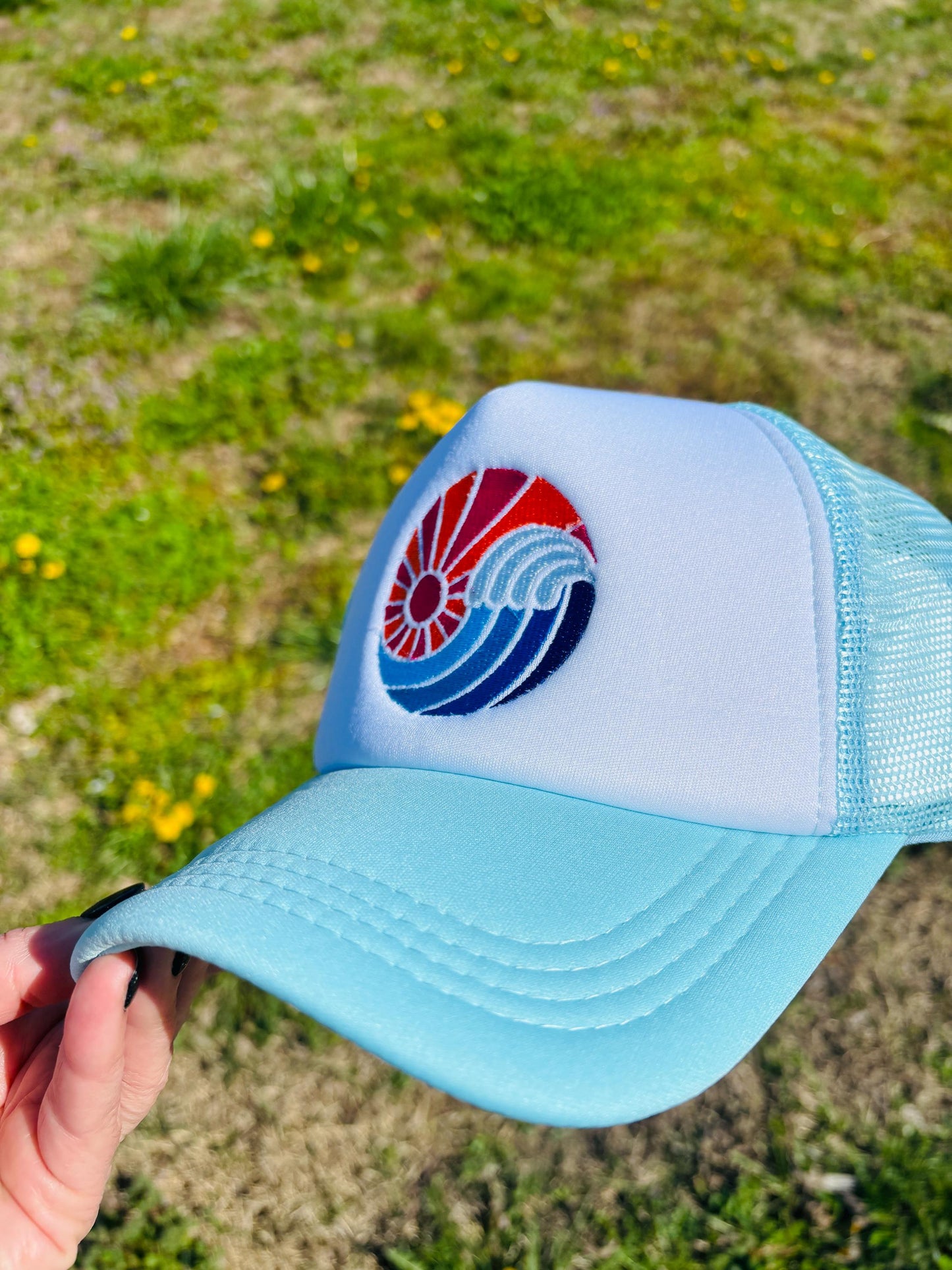 Sunshine and Ocean Waves Foam Front Ball Cap with Adjustable Snap Back
