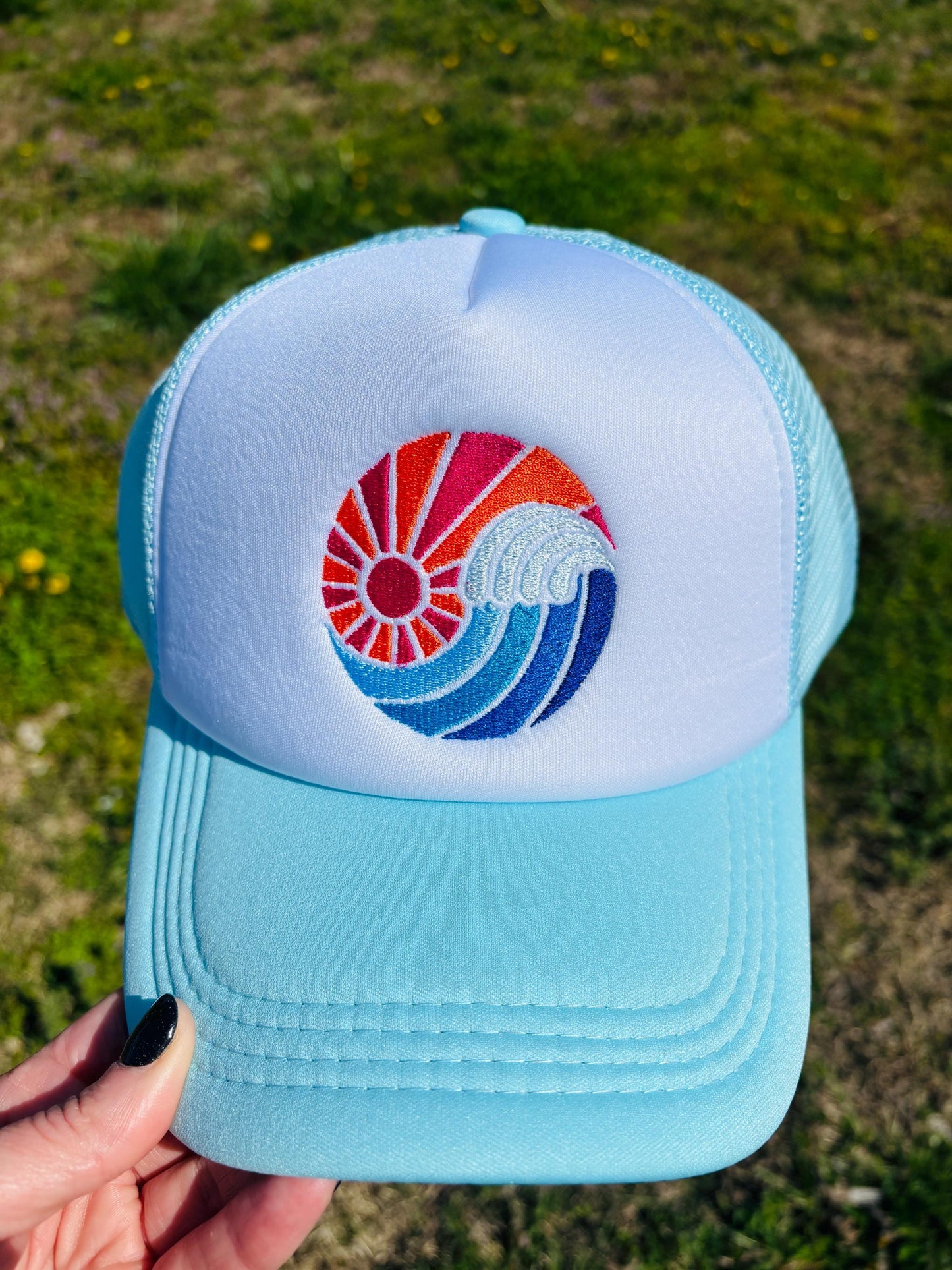 Sunshine and Ocean Waves Foam Front Ball Cap with Adjustable Snap Back