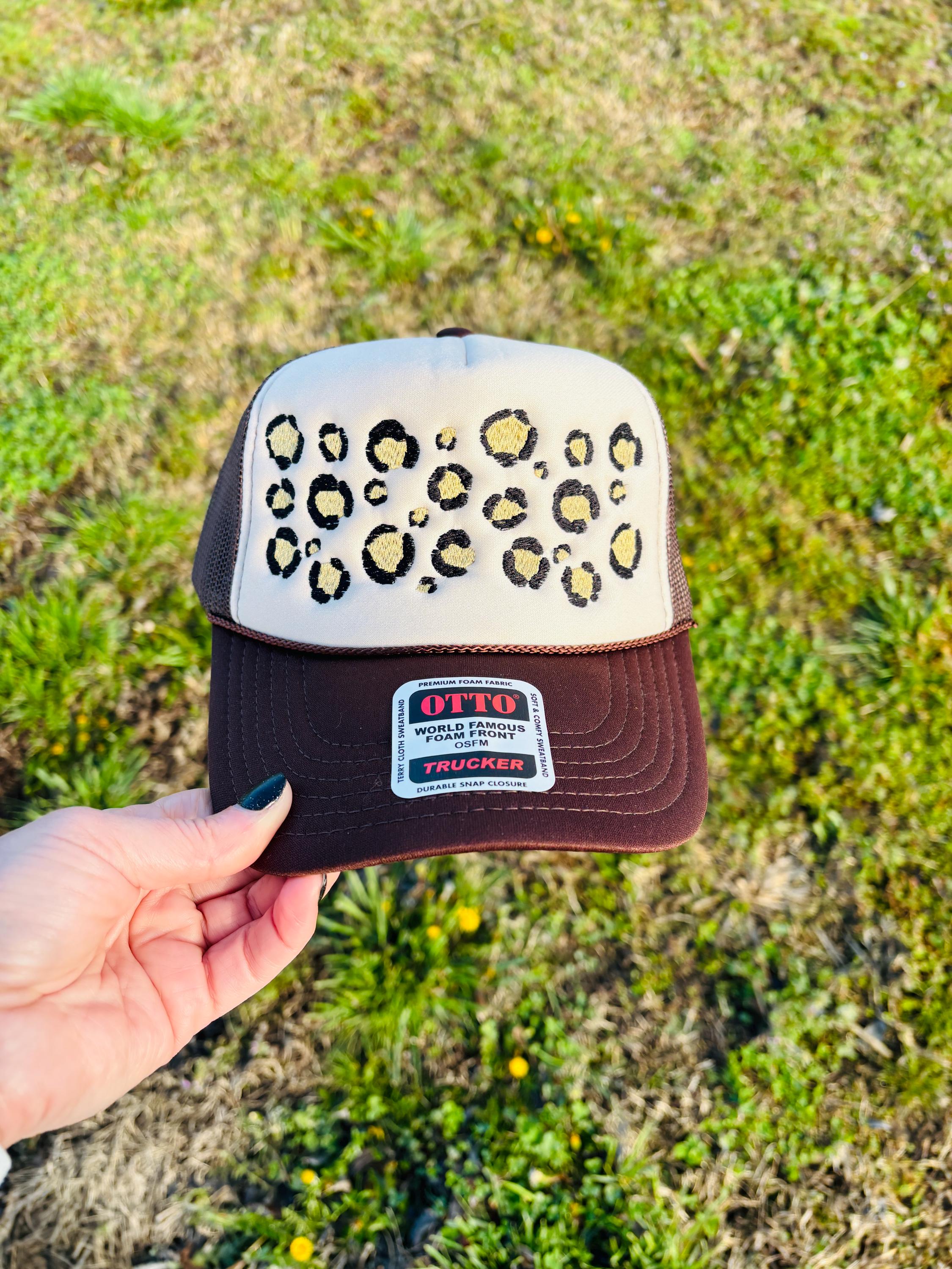 Gold Leopard Print Foam Front Rope Trucker Hat with Adjustable Snap Back