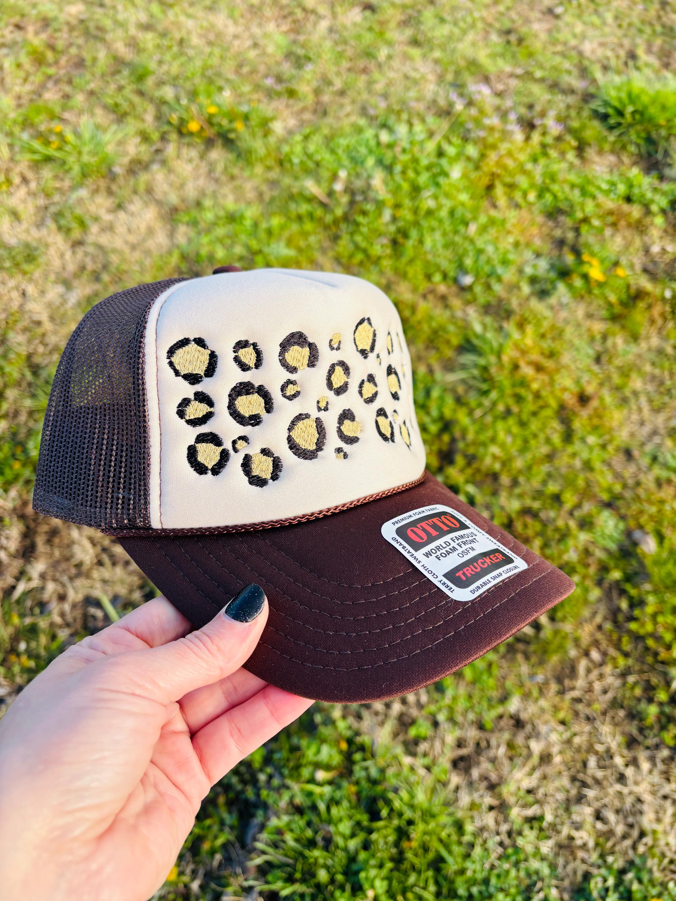 Gold Leopard Print Foam Front Rope Trucker Hat with Adjustable Snap Back