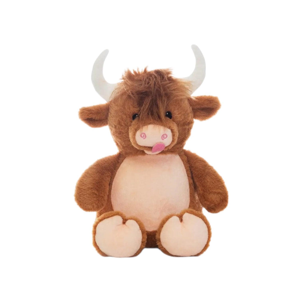 Cubbies Personalized Highland Fluffy Cow Stuffed Animal with Removable Cover Custom Embroidered Name on Belly