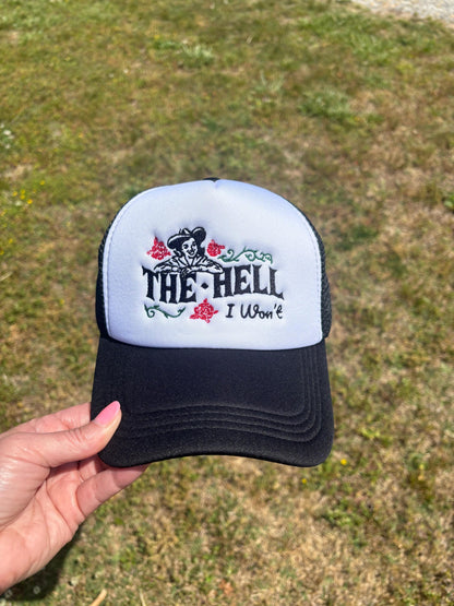 Retro Cowgirl Trucker Hat: Embroidered "The Hell I Won't" Snapback - Chooseat Style