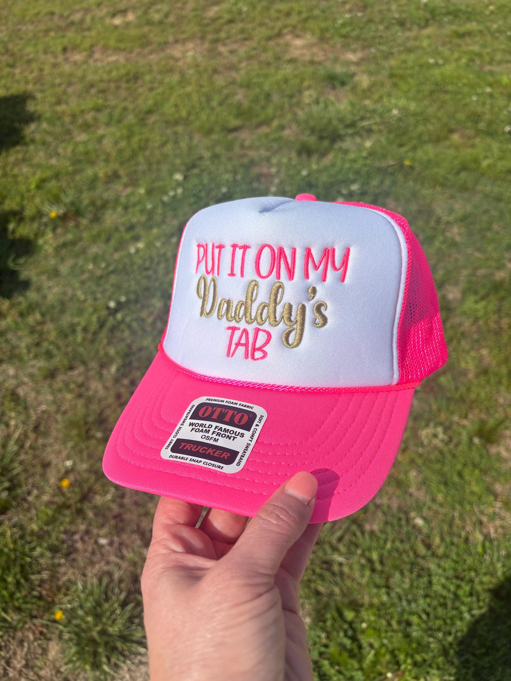 Choose Your Hat Style Put It On My Dad or Daddys Tab Hat Foam Front Rope Trucker Hat with Adjustable Snap Back
