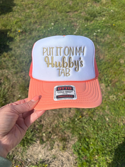 Put It On My Hubbys Tab Hat Foam Front Rope Trucker Hat with Adjustable Snap Back