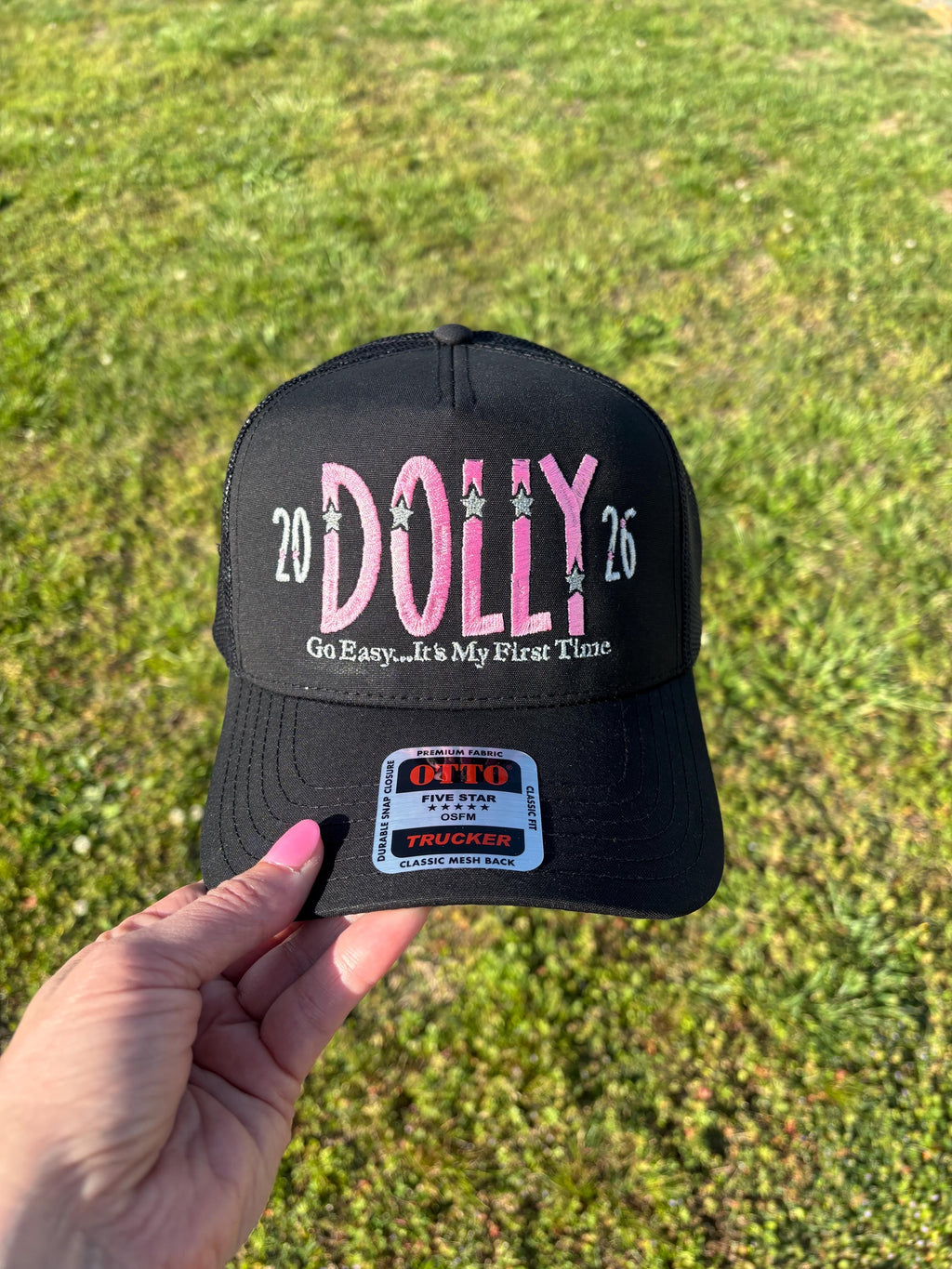 Choose Your Hat Style Dolly Trucker Hat with Adjustable Snap Back