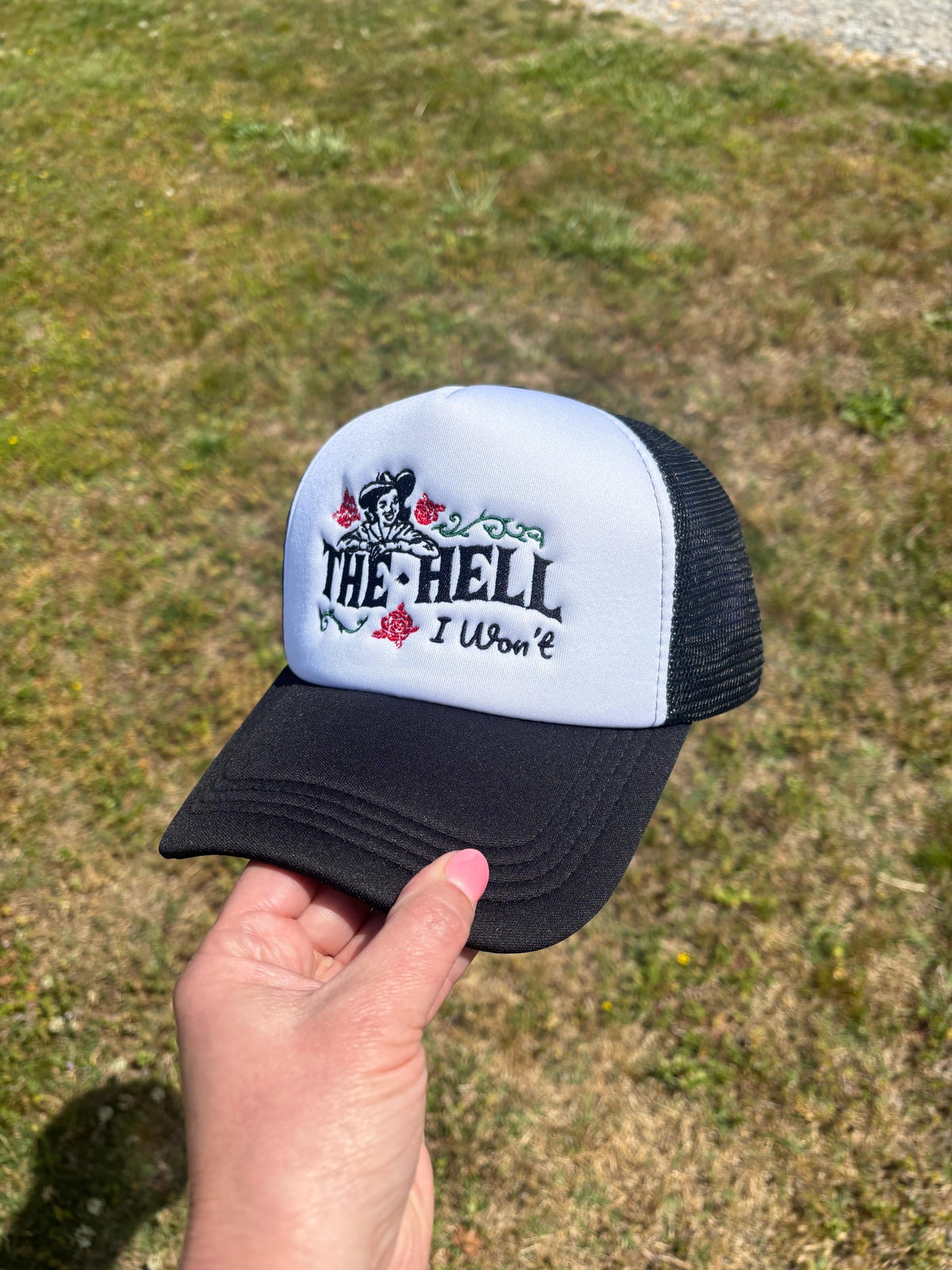 Retro Cowgirl Trucker Hat: Embroidered "The Hell I Won't" Snapback - Chooseat Style