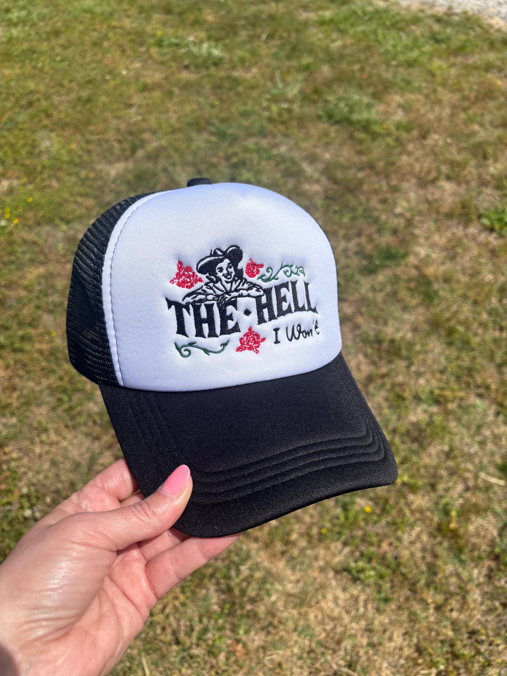 Retro Cowgirl Trucker Hat: Embroidered "The Hell I Won't" Snapback - Chooseat Style