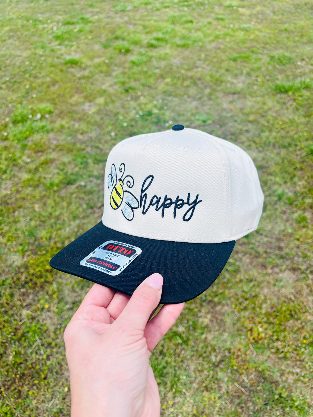Bee Happy Ball Cap with Adjustable Snap Back Bumble Bee Hat