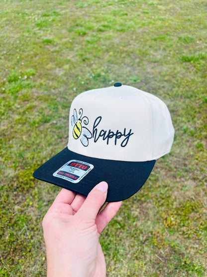 Bee Happy Ball Cap with Adjustable Snap Back Bumble Bee Hat